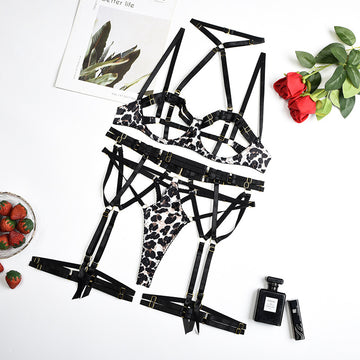 Leopard Exposure Bra Set with Halter Neck Over View